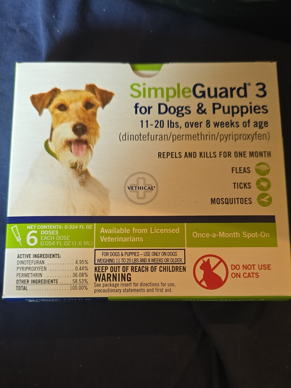 SimpleGuard 3 Once-a-Month Spot-On Flea & Tick Treatment For Dogs - 11-20lbs